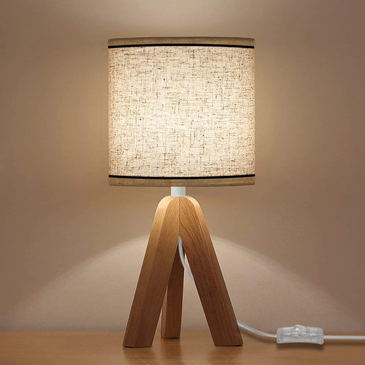 Lampe de chevet en bois à trépied - Élégance rétro pour votre chambre, salon ou bureau