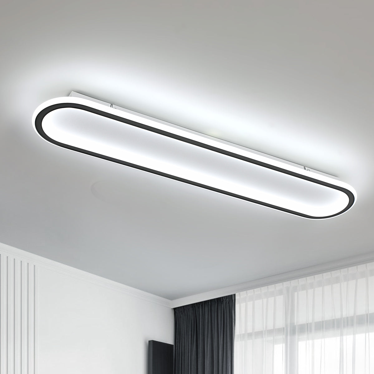 Plafonnier LED Moderne en Forme de Piste Noir et Blanc 80.5x16x5cm - Lumière Blanche 6500K, 68W, 220V