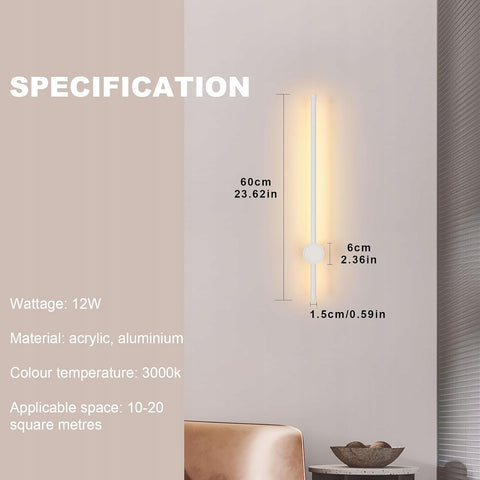 Aluminiowy kinkiet LED w kształcie pręta Biały 60 cm Ciepły biały 12 W, do salonu Chamrbe