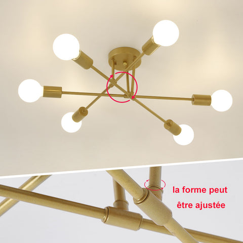 Nowoczesna lampa sufitowa LED, żyrandol retro lampa wisząca w stylu vintage 6 świateł podstawa E27, metalowy żyrandol oprawa oświetleniowa lampa do salonu sypialnia kuchnia przedpokój Loft jadalnia bar kawiarnia, złoto (bez żarówek)
