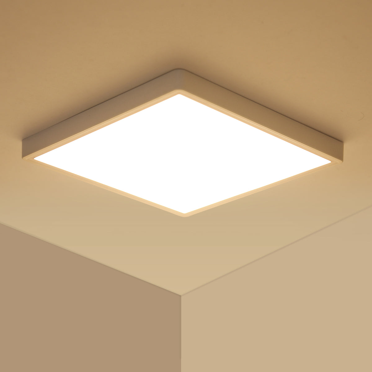 Lámpara de techo LED cuadrada de 24 W, luz blanca cálida de 3000 K, sin parpadeo, 2100 lúmenes, CRI 80+, vida útil de 30 000 horas, diseño delgado y moderno