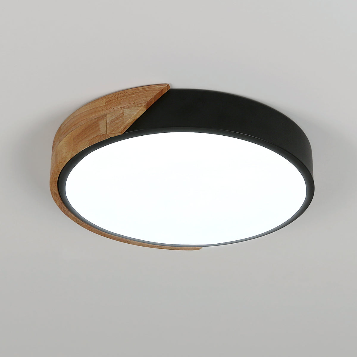 LED Plafonnier Bois Rond 30W, Intérieur Luminaires Plafonnier 6500K, Luminaires Plafonnier noir