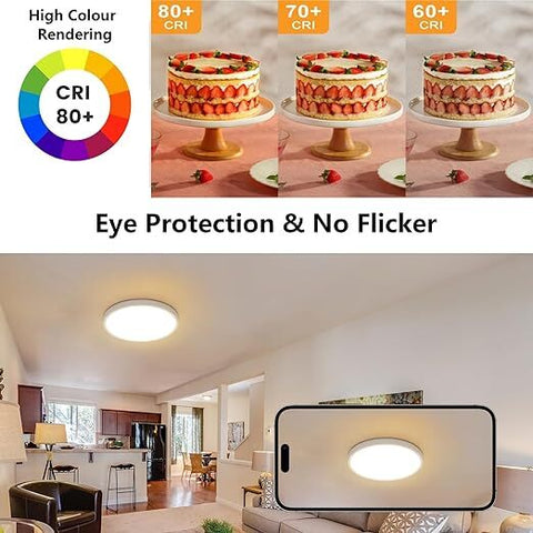 Okrągła biała lampa sufitowa LED, ultrapłaska, 24W ciepłe białe światło 3000K, PVC, wodoodporna IP44 - Ø30 CM, do łazienki, balkonu w sypialni