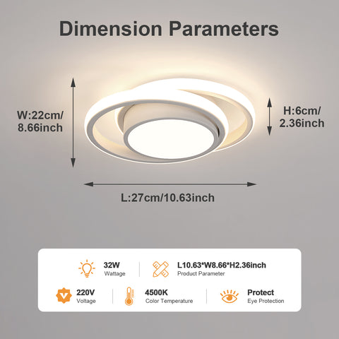 Lampa sufitowa LED, okrągła lampa sufitowa 32W, nowoczesna oprawa sufitowa do przedpokoju sypialnia kuchnia salon, chłodna biel 4000K
