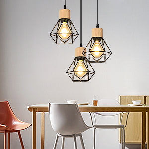 Żelazny żyrandol w stylu retro, lampa sufitowa z okrągłą podstawą, odpowiednia do żarówek E27, regulowana długość, czarny drewniany żyrandol Nadaje się do jadalni, salonu