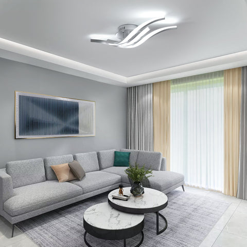 Nowoczesna lampa sufitowa LED z falami 52 cm - 3 lampy w kolorze srebrnego aluminium, 24 W, światło białe 6500 K, 220 V, CRI 80+, wszechstronna instalacja
