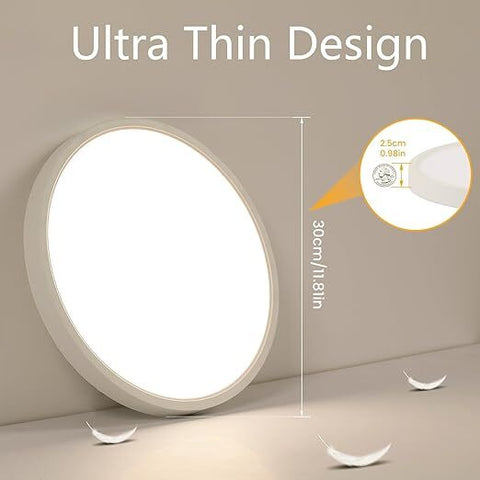 Okrągła biała lampa sufitowa LED, ultrapłaska, 24W ciepłe białe światło 3000K, PVC, wodoodporna IP44 - Ø30 CM, do łazienki, balkonu w sypialni
