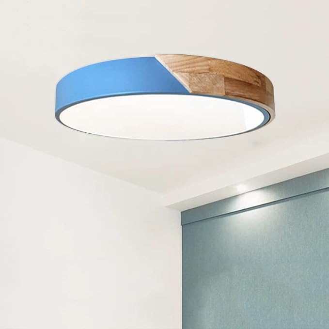 Plafonnier Rond LED Macaron Bleu pour Chambre d'Enfant, Salon, Couloir, Bureau - Éclairage Moderne 6000K, Diamètre 30CM