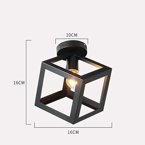 Lampa sufitowa Nowoczesna oprawa oświetleniowa Żyrandol w kształcie klatki Vintage Lampa sufitowa Styl geometryczny Metalowy abażur E27 Oświetlenie do sypialni Salon Restauracja, kształt sześcianu, 16CM, czarny
