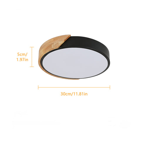 Lampa sufitowa LED z drewna okrągłego 30W, lampy sufitowe wewnętrzne 6500K, czarne lampy sufitowe