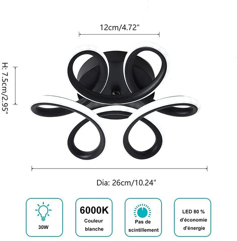 Lampa sufitowa LED GOECO, żyrandol średnica 26 cm, 22 W 2500 lm nowoczesna, zakrzywiona oprawa oświetleniowa lampa sufitowa do przedpokoju balkon kuchnia łazienka sypialnia, chłodna biel 6000 K (czarna)