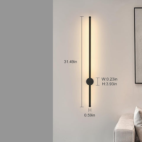 Nowoczesny kinkiet LED w kształcie linii kinkiet 360° obrotowy ciepły biały 3000 K do salonu, sypialni, przedpokoju, wejścia czarny 80cm