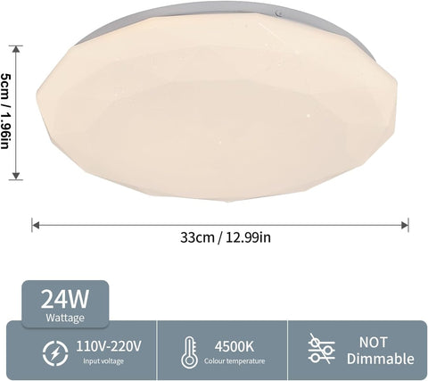 Lampa sufitowa, lampa sufitowa LED Star 24W, neutralna biel 4000K, żyrandol LED, nowoczesna diamentowa lampa sufitowa do sypialni dziecięcej, kuchni, korytarza, sypialni, łazienki