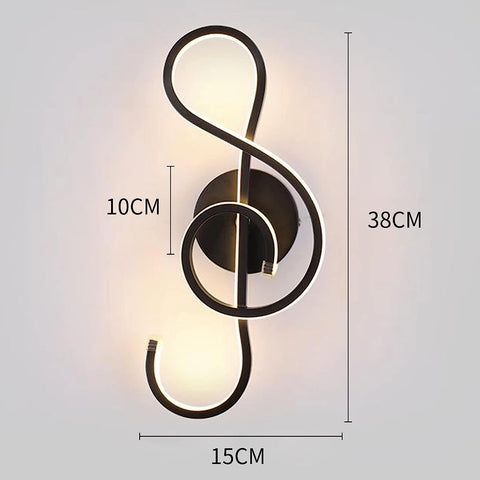 Nowoczesna lampa ścienna LED Kreatywna lampa ścienna do wnętrz, kształt nuty, taśma LED 22 W Minimalistyczna aluminiowa dekoracja artystyczna do sypialni, schodów, salonu, kawiarni, 3000 K czarna