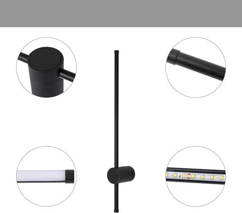 Nowoczesny kinkiet LED w kształcie linii kinkiet 360° obrotowy ciepły biały 3000 K do salonu, sypialni, przedpokoju, wejścia czarny 60cm