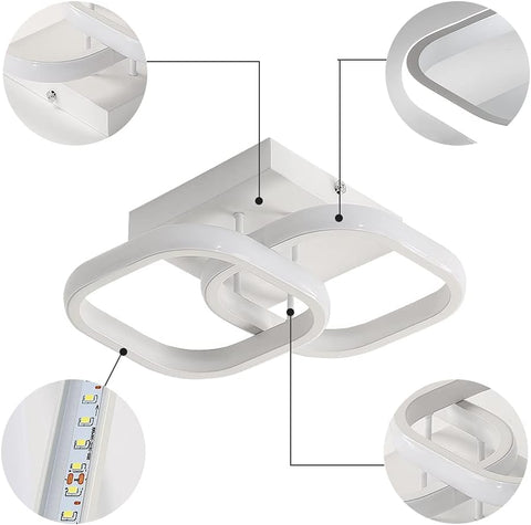 Lampa sufitowa LED 24W Nowoczesny design Kwadratowe kółko Lampa sufitowa do kuchni Jadalnia Sypialnia Przedpokój Wejście Balkon 2 szt. Zimna biel 6000K
