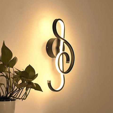 Nowoczesna lampa ścienna LED Kreatywna lampa ścienna do wnętrz, kształt nuty, taśma LED 22 W Minimalistyczna aluminiowa dekoracja artystyczna do sypialni, schodów, salonu, kawiarni, 3000 K czarna