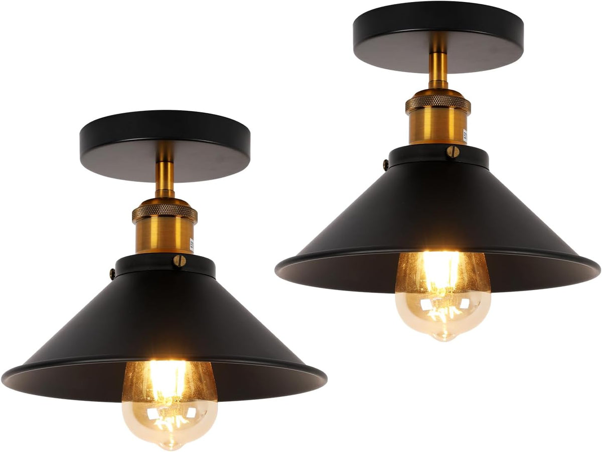 2-pack vintage industriële plafondlamp, E27 zwart metalen lampenkap hanger kroonluchter verlichtingsarmatuur retro plafondlamp voor woonkamer keuken slaapkamer (lamp niet inbegrepen)