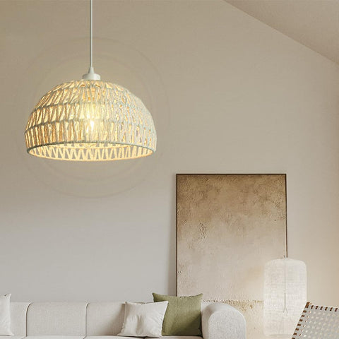 Nowoczesna rattanowa lampa wisząca Żyrandol Naturalny rattanowy abażur Lampa wisząca Regulowana wysokość E27 Lampa wisząca do kuchni Sypialnia Salon Cafe (biała)