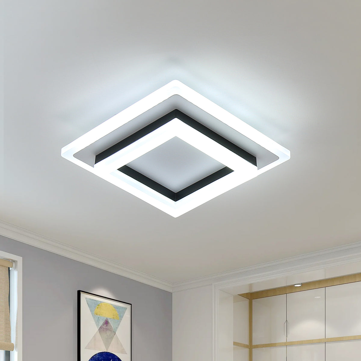 Plafonnier Led Carré 24W, Lampe de Plafond en Acrylique, Luminaire Plafonnier LED Moderne pour Salon, Chambre, Cuisine, Couloir 6000K