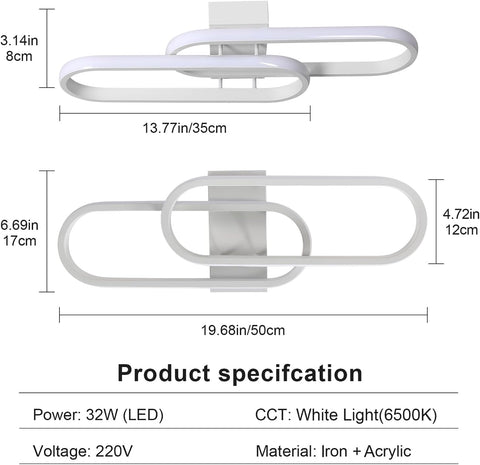 Lampa sufitowa LED 32W 3600LM, nowoczesna oprawa sufitowa, akrylowa lampa sufitowa do salonu sypialnia kuchnia łazienka korytarz balkon 50cm (biały) chłodne białe światło 6500K