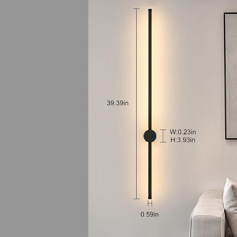 Nowoczesny kinkiet LED w kształcie linii kinkiet 360° obrotowy ciepły biały 3000 K do salonu, sypialni, przedpokoju, wejścia czarny 100cm
