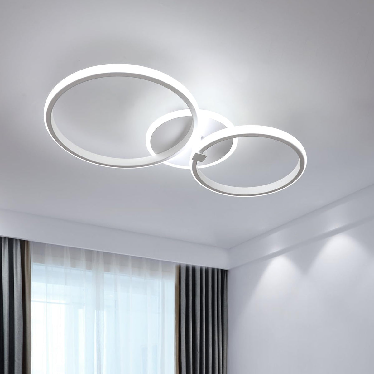 Plafonnier LED Moderne, Lampe de Plafond Ronde 42W 3500LM, Lustre LED Plafonnier en Aluminium et acrylique pour Salon, Chambre à Coucher, Cuisine, Longueur 52cm (Blanc Froid 6500K) Blanc