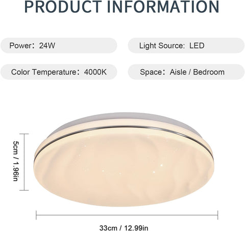 Lampa sufitowa LED Starry, lampa sufitowa 24W do sypialni dziecięcej neutralna biel 4000K, żyrandol LED nowoczesna okrągła lampa sufitowa do przedpokoju kuchennego sypialnia łazienka