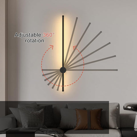 Nowoczesny kinkiet LED w kształcie linii kinkiet 360° obrotowy ciepły biały 3000 K do salonu, sypialni, przedpokoju, wejścia czarny 80cm