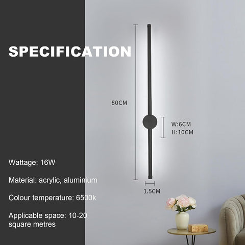 Kinkiet wewnętrzny, kinkiet Led 360° obrotowy 6500 K zimny biały, nowoczesny czarny kinkiet do sypialni salon jadalnia korytarz schody 80cm