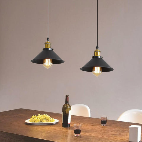 Przemysłowa lampa wisząca Żyrandol Lampa sufitowa Czarna, Φ22 cm na żarówki E27 Vintage Żyrandol sufitowy Bazowy metalowy abażur 2 szt.