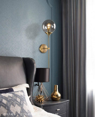Nordycki współczesny szklany kinkiet E14 złoty LED ściana tła światło do kuchni łazienka oświetlenie wewnętrzne oprawa Home Decor (dymiony szary)