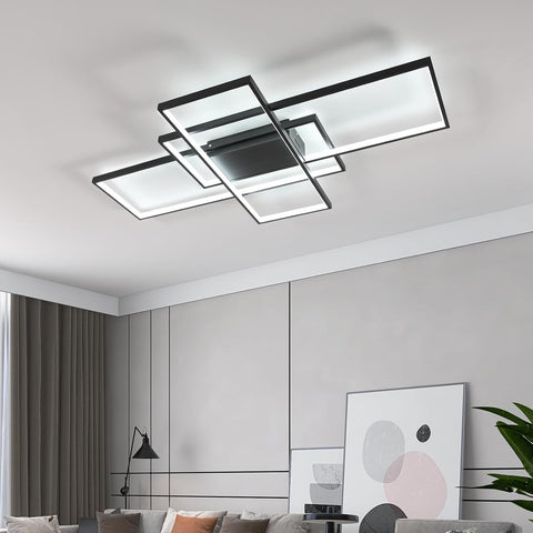 Nowoczesna ściemnialna lampa sufitowa Led z możliwością przyciemniania 3000K-6000K prostokątna lampa sufitowa do salonu sypialnia jadalnia biuro czarny