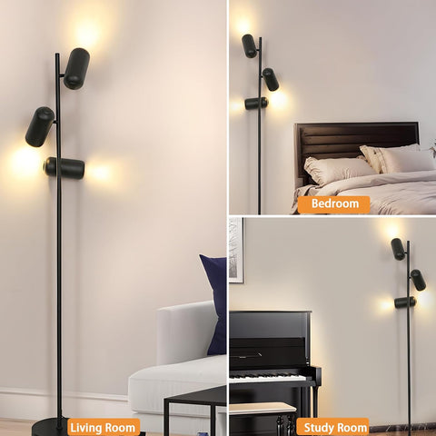 Minimalistyczna lampa podłogowa z kutego żelaza (3 czarne głowice, przewód 1,8 m) - oprawki GU10, bez żarówki