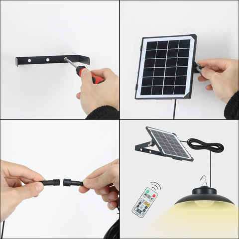 Zewnętrzna lampa słoneczna, kąt świecenia 120°, zewnętrzna lampa słoneczna IP65 z pilotem, kabel 5 m, 3 tryby temperatury barwowej do ogrodu, garażu, podwórka, schodów, patio