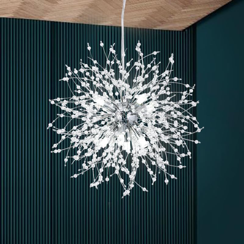 Lustre en Cristal, Suspension Moderne de Feu d'Artifice Chromés, 8 Lumières Pendentif Suspension Luminaire pour Salon Chambre Salle à Manger Cuisine Couloir (Dia 40CM) Ampoule non incluse