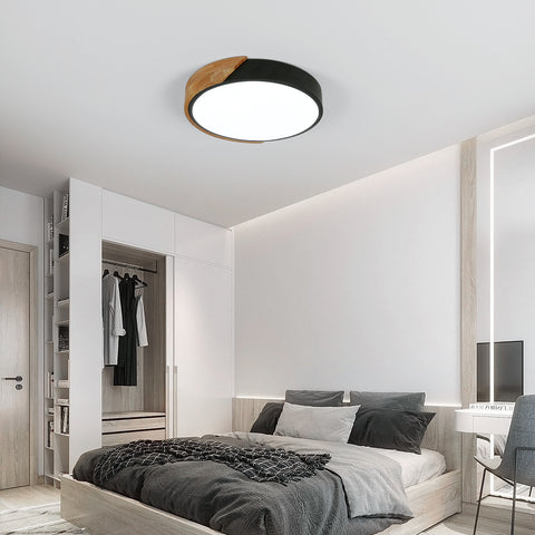 Lampa sufitowa LED z drewna okrągłego 30W, lampy sufitowe wewnętrzne 6500K, czarne lampy sufitowe