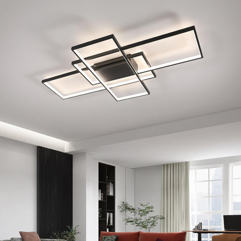 Nowoczesna ściemnialna lampa sufitowa Led z możliwością przyciemniania 3000K-6000K prostokątna lampa sufitowa do salonu sypialnia jadalnia biuro czarny