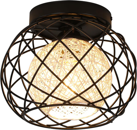 Vintage lampa sufitowa E27, przemysłowa lampa sufitowa, czarna metalowa lampa wisząca w kształcie klatki do salonu kuchnia sypialnia Cafe Bar