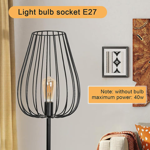Lampa podłogowa w stylu vintage z metalowym kloszem, lampa podłogowa z włącznikiem nożnym, czarna metalowa lampa do salonu, gniazdo E27 bez żarówki