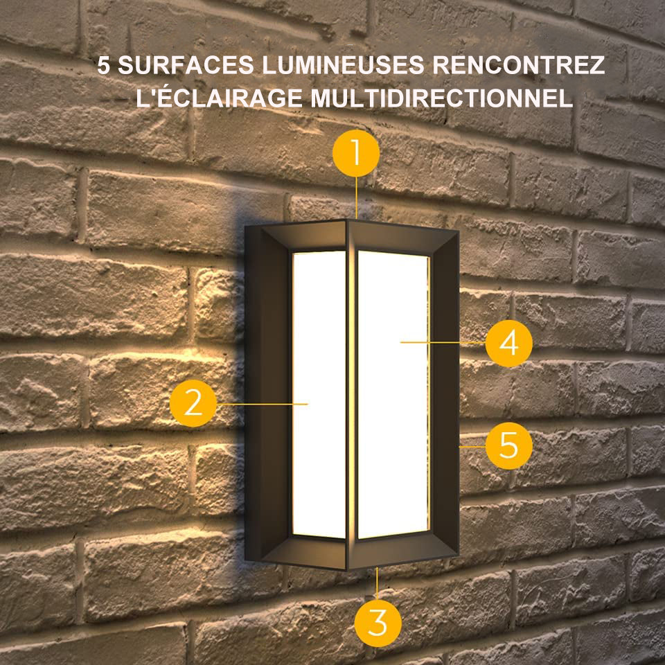 Applique Murale Extérieur Moderne LED 18W, IP65 Etanche Rectangulaire Applique Exterieur LED