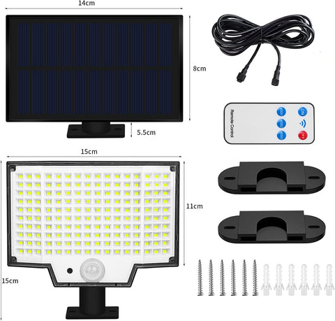 Zewnętrzna lampa słoneczna (2 szt.), Zewnętrzna lampa słoneczna z czujnikiem ruchu, Zewnętrzna lampa słoneczna IP65, Zewnętrzny reflektor solarny 160 LED, 3 tryby, z pilotem