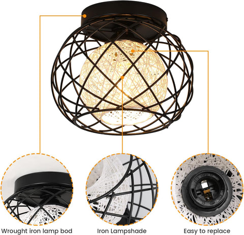 Vintage lampa sufitowa E27, przemysłowa lampa sufitowa, czarna metalowa lampa wisząca w kształcie klatki do salonu kuchnia sypialnia Cafe Bar