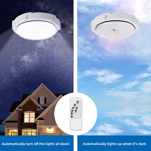 Zewnętrzna lampa sufitowa na energię słoneczną z pilotem, wodoodporne oświetlenie słoneczne IP54 do ogrodu, 80 W, regulowana temperatura barwowa 3000 K/4500 K/6000 K