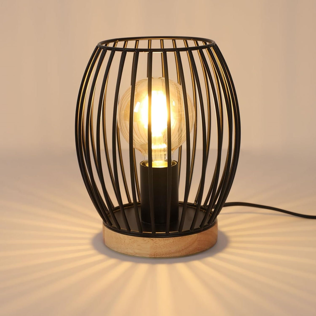 Lampe de Table Metal Noir E27 Cage, 21cm de Haut Lampe de Bureau, Lampe de Chevet Intérieur Design Décorative avec Interrupteur à Boutons pour Fête-Cadeau, Chambre, Salon(Pas d'ampoule)