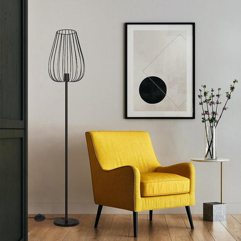 Lampa podłogowa w stylu vintage z metalowym kloszem, lampa podłogowa z włącznikiem nożnym, czarna metalowa lampa do salonu, gniazdo E27 bez żarówki