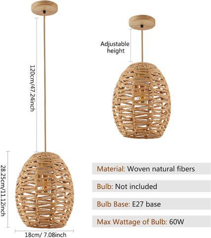 Ręcznie tkany żyrandol w stylu vintage rattanowa lampa wisząca, klosz w stylu retro Boho, lampa sufitowa E27 do salonu, sypialni - linia 120 cm