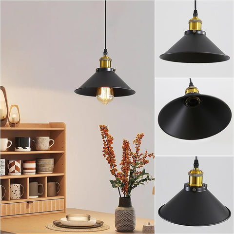 Przemysłowa lampa wisząca Żyrandol Lampa sufitowa Czarna, Φ22 cm na żarówki E27 Vintage Żyrandol sufitowy Bazowy metalowy abażur 2 szt.