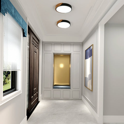 Lampa sufitowa LED z drewna okrągłego 30W, lampy sufitowe wewnętrzne 6500K, czarne lampy sufitowe