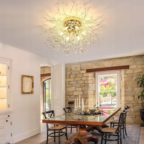 Luksusowa kryształowa lampa sufitowa Dandelion, złota 50*30CM, 6 lamp – podstawa G9 (bez żarówki), do salonu